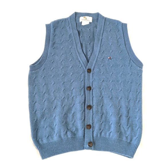 Vintage Oversized Cable Knit Button Up Sweater Vest Grandpa Preppy Academia Cool - Picture 4 of 13
